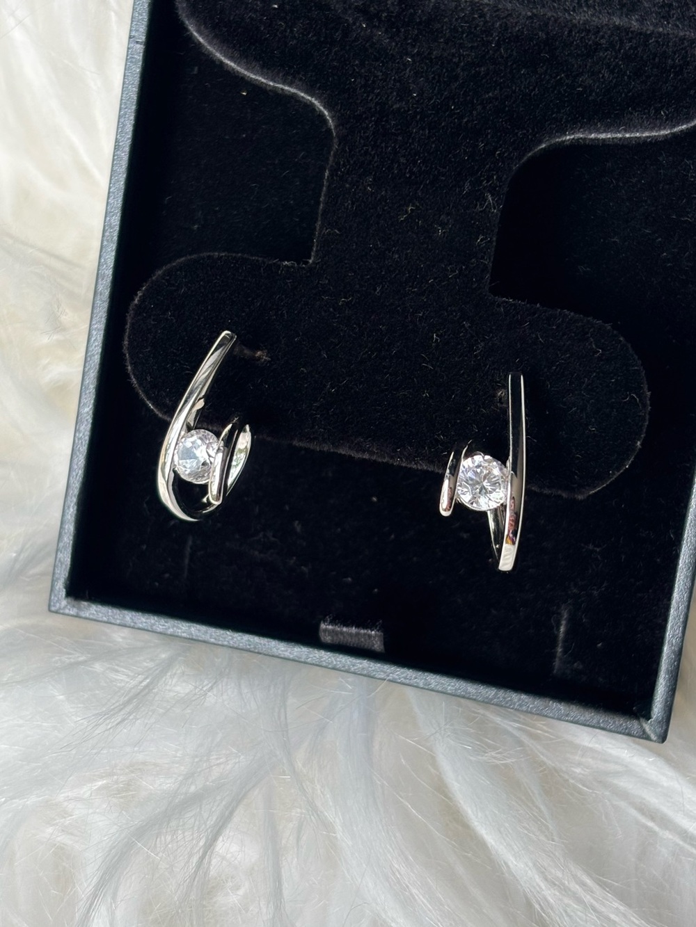 Sterling Silver 925 Crystal Hoop Accent Earrings - Women Jewelry